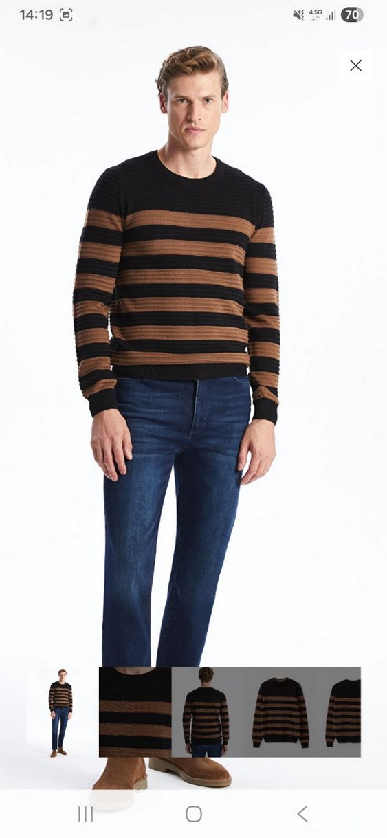 Erkek Kahverengi Çizgili Triko Kazak - Görsel 2