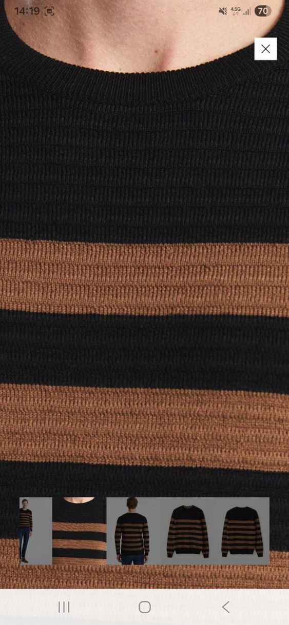 Erkek Kahverengi Çizgili Triko Kazak - Görsel 3