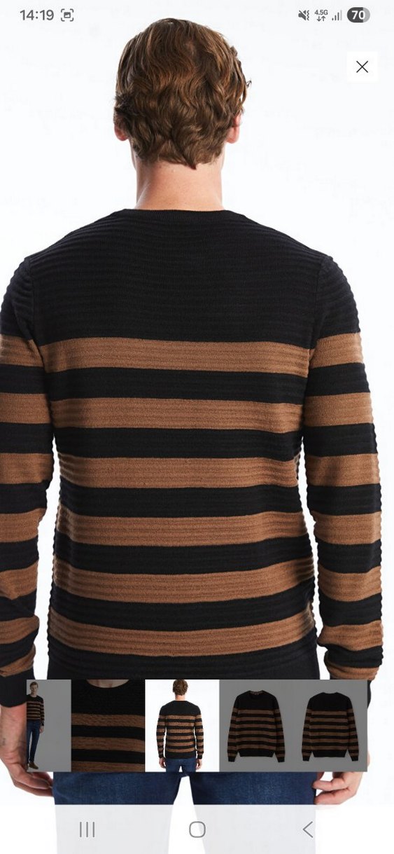 Erkek Kahverengi Çizgili Triko Kazak - Görsel 4