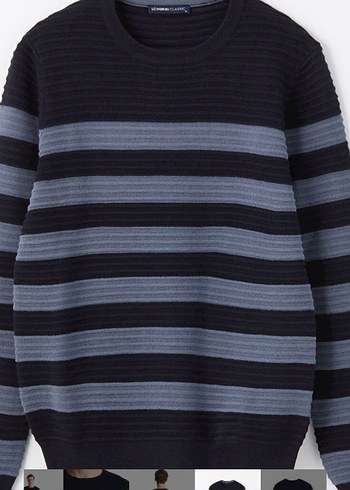 Gri Çizgili Erkek Triko Kazak - Görsel 5