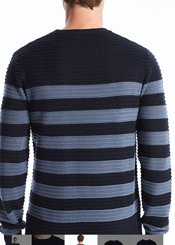 Gri Çizgili Erkek Triko Kazak - Görsel 4