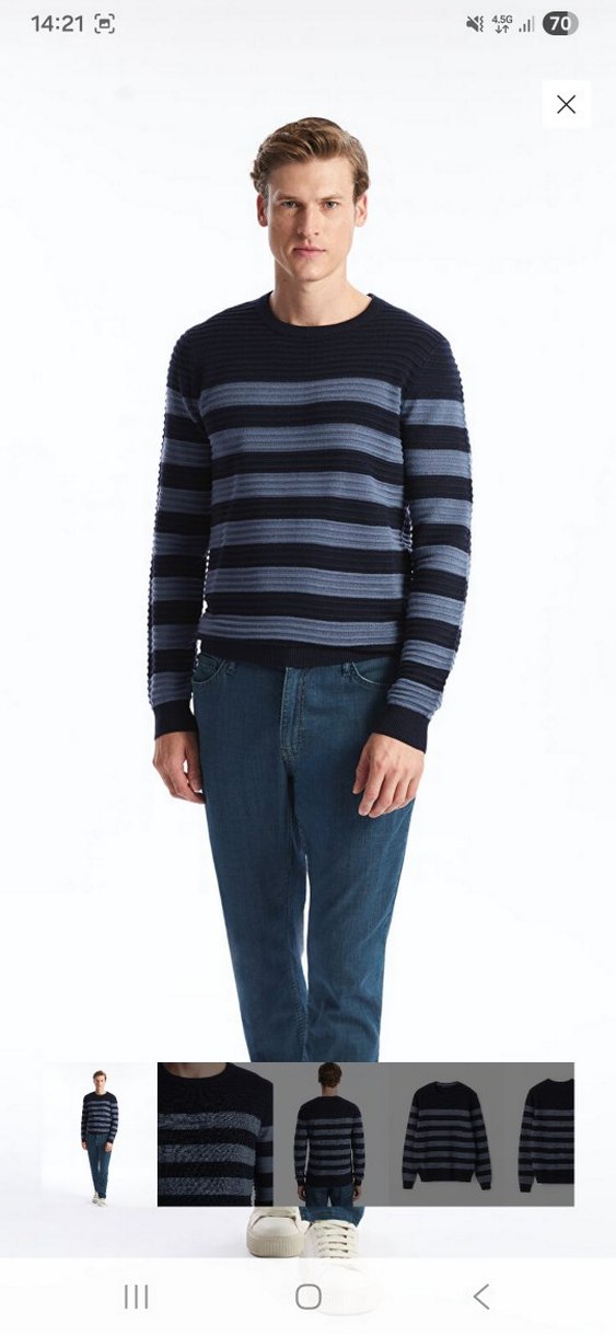 Gri Çizgili Erkek Triko Kazak - Görsel 2