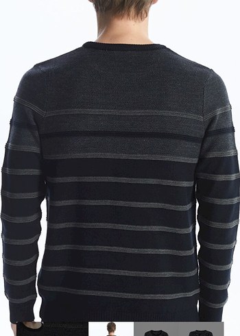 Gri Çizgili Erkek Triko Kazak - Görsel 6