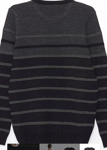 Gri Çizgili Erkek Triko Kazak - Görsel 8