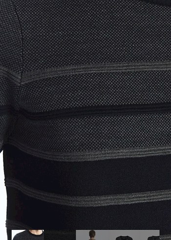 Gri Çizgili Erkek Triko Kazak - Görsel 4