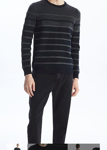 Gri Çizgili Erkek Triko Kazak - Görsel 3