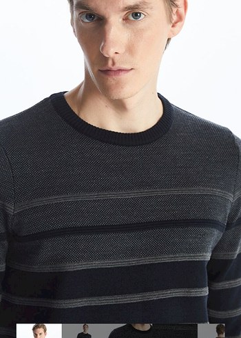 Gri Çizgili Erkek Triko Kazak - Görsel 2