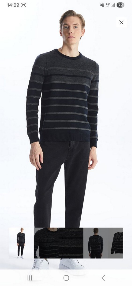 Gri Çizgili Erkek Triko Kazak - Görsel 3