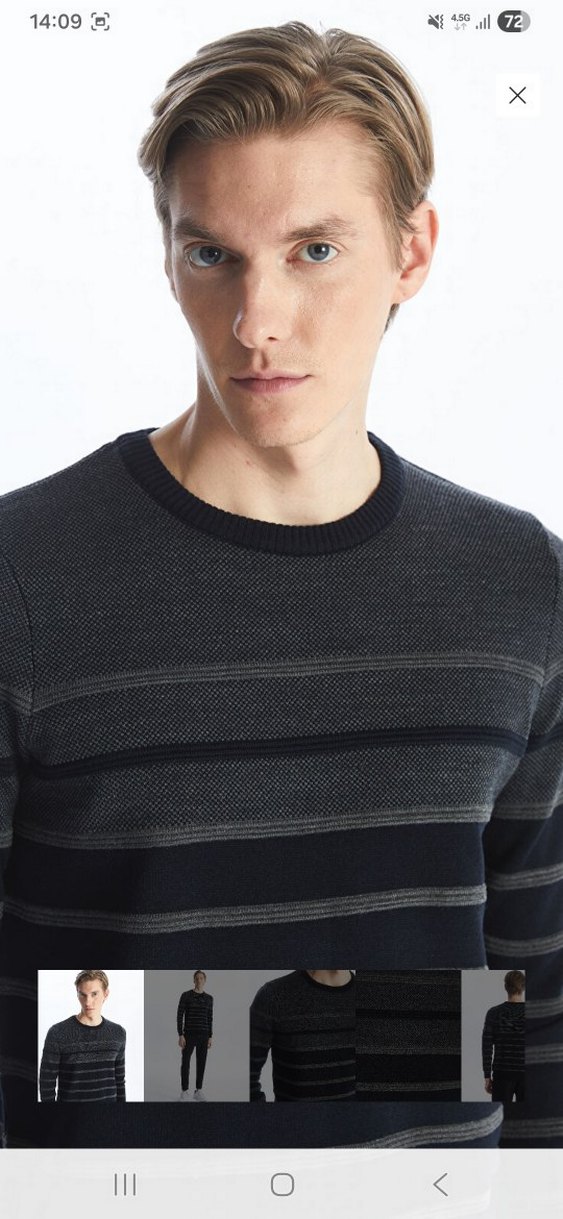 Gri Çizgili Erkek Triko Kazak - Görsel 2