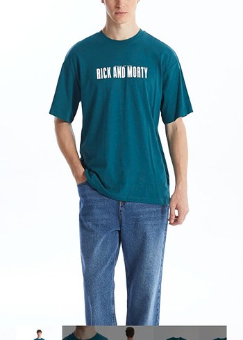 Turkuaz Baskılı Pamuklu Erkek Tişört - Görsel 2