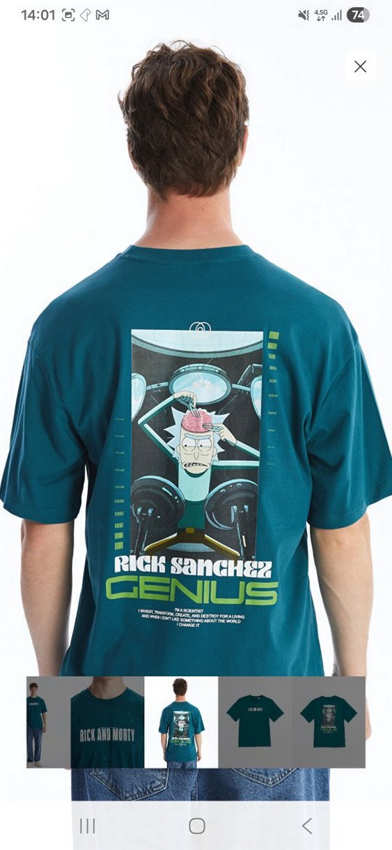 Turkuaz Baskılı Pamuklu Erkek Tişört - Görsel 4