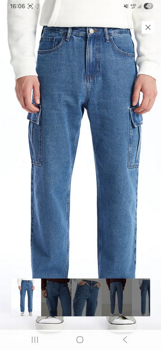 Erkek Lacivert Bol Kesim Kot Pantolon - Görsel 4