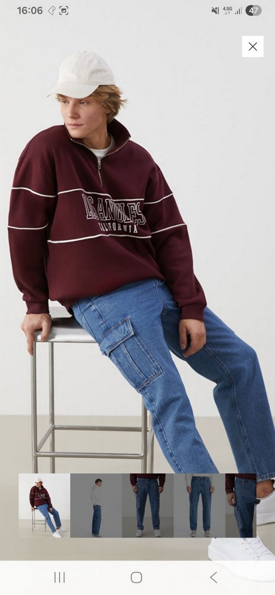 Erkek Lacivert Bol Kesim Kot Pantolon - Görsel 3