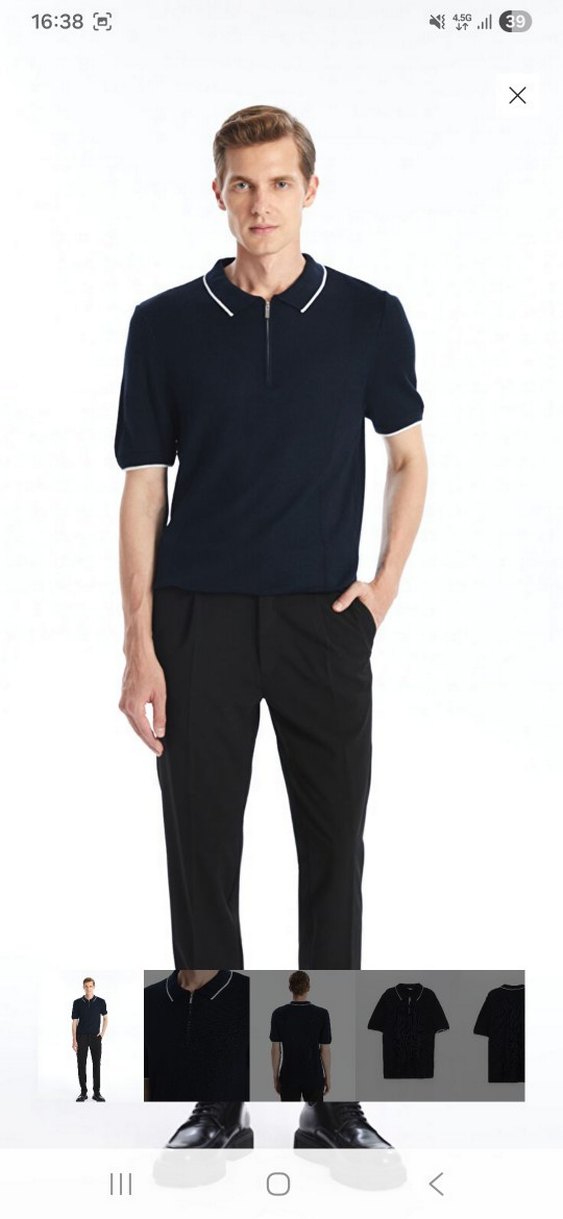 Kısa Kollu Lacivert Fermuarlı Erkek Tişört - Görsel 2