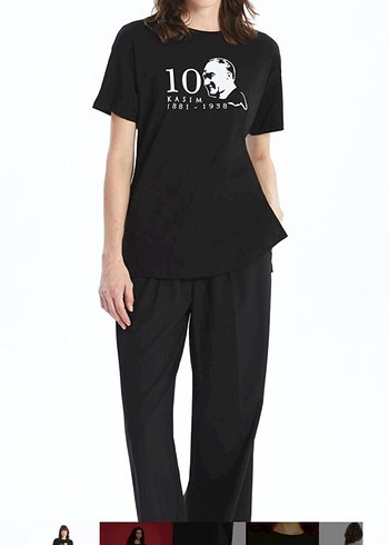 Siyah Baskılı Kadın Kısa Kollu Tişört - Görsel 3