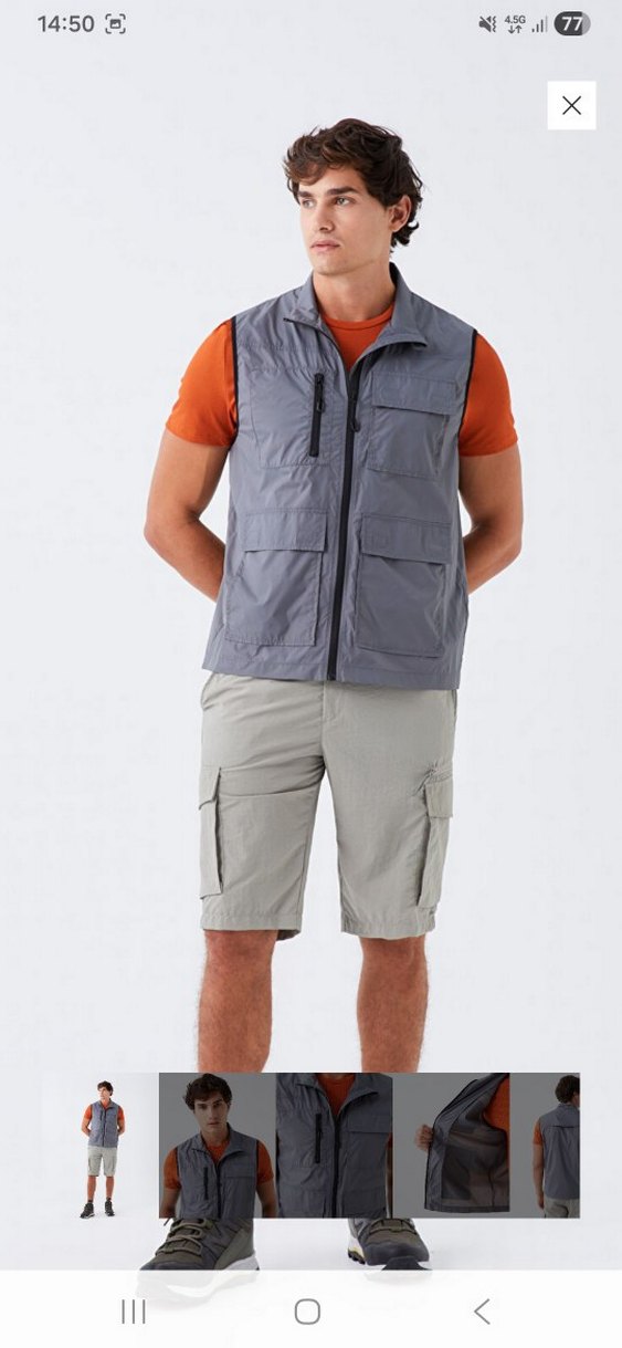 Gri Erkek Fermuarlı Kolsuz yelek - Görsel 2