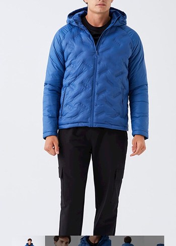 Erkek Mavi Kapüşonlu Fermuarlı Mont - Görsel 2