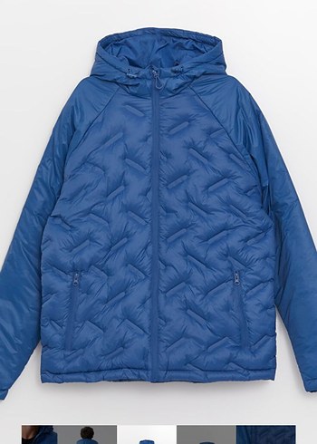 Erkek Mavi Kapüşonlu Fermuarlı Mont - Görsel 6