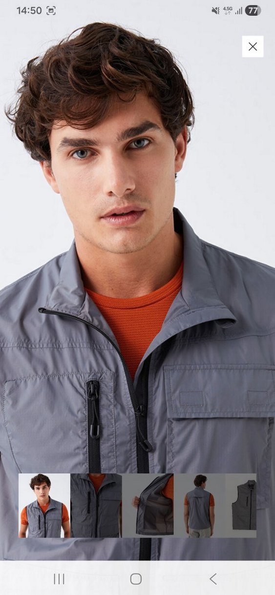 Gri Fermuarlı Erkek Kolsuz Yelek - Görsel 3