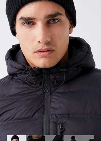 Siyah Kapüşonlu Erkek Şişme Mont - Görsel 2