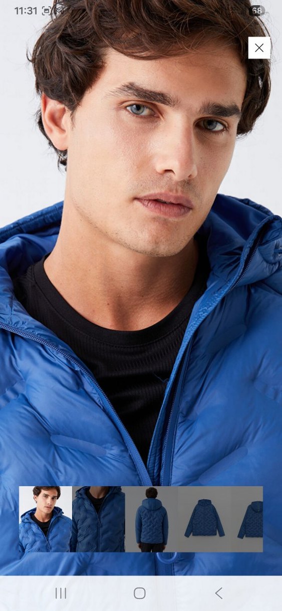 Erkek Mavi Kapüşonlu İnce Şişme Mont - Görsel 3