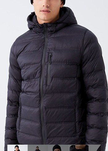 Kapüşonlu Siyah Erkek Şişme Mont - Görsel 2