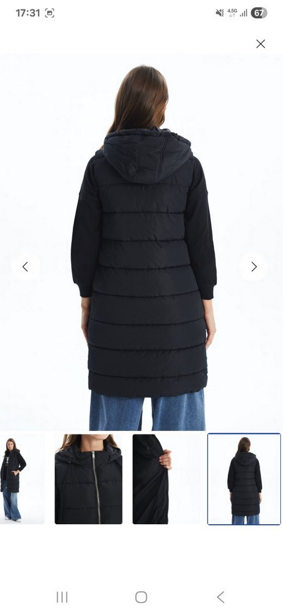 Kadın Siyah Fermuarlı Uzun Şişme Yelek - Görsel 5