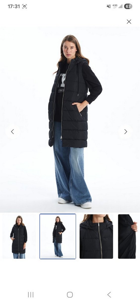 Kadın Siyah Fermuarlı Uzun Şişme Yelek - Görsel 2