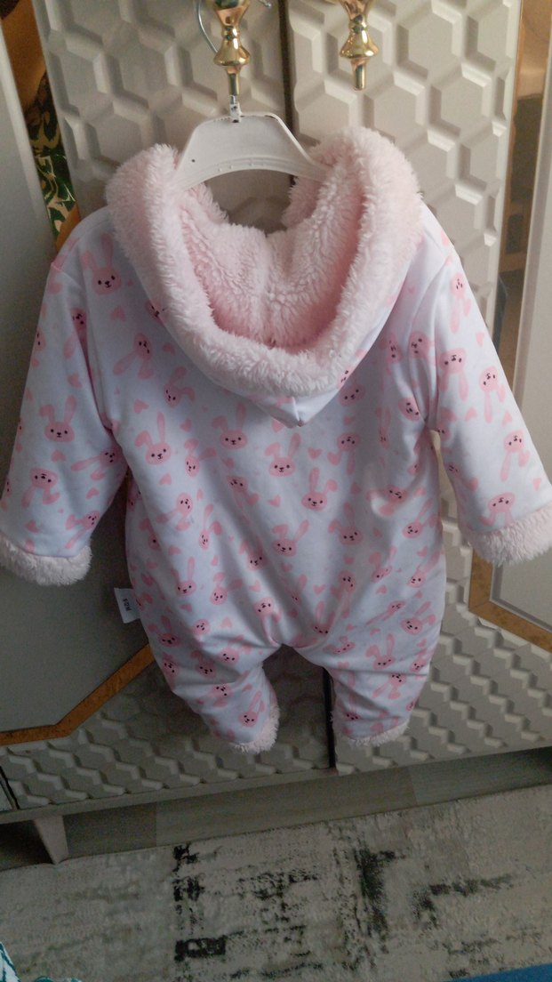 Pembe Kapüşonlu Kürklü Bebek Tulumu - Görsel 2
