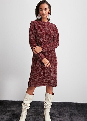 Trendyolmilla bordo triko elbise