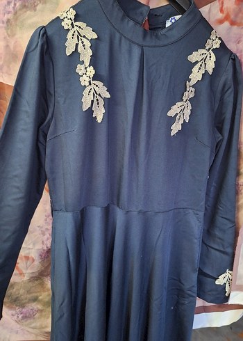 Nakışlı Lacivert Uzun Bohem Elbise - Görsel 2