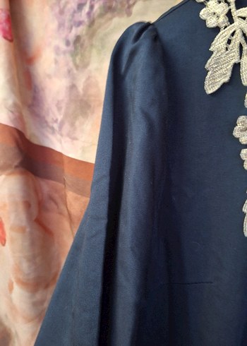 Nakışlı Lacivert Uzun Bohem Elbise - Görsel 3