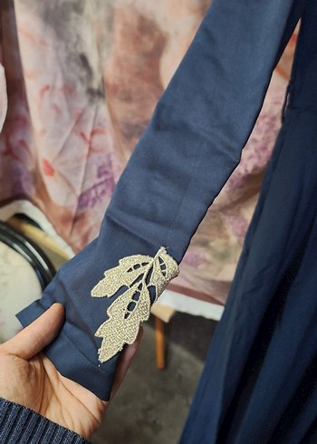 Nakışlı Lacivert Uzun Bohem Elbise - Görsel 4