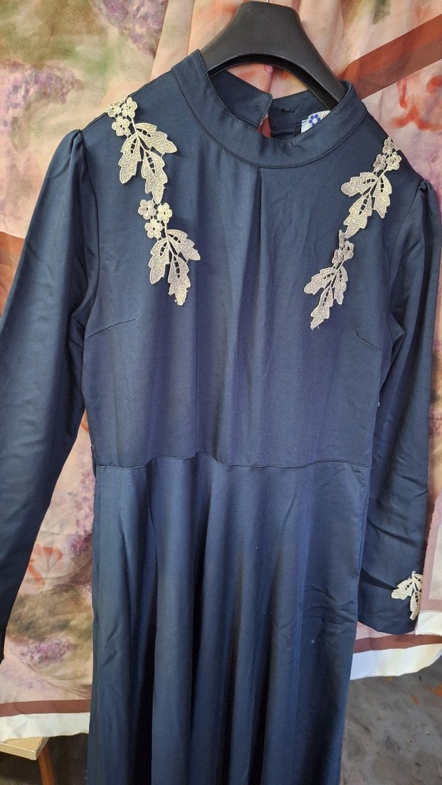 Nakışlı Lacivert Uzun Bohem Elbise - Görsel 2