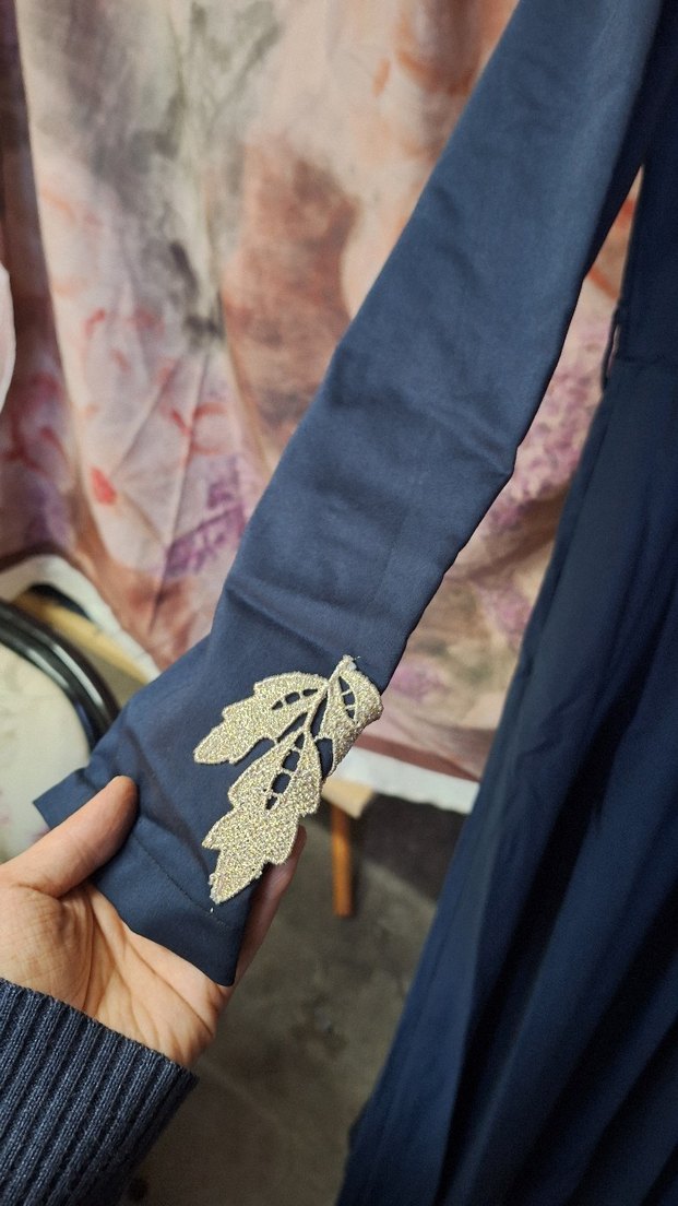 Nakışlı Lacivert Uzun Bohem Elbise - Görsel 4