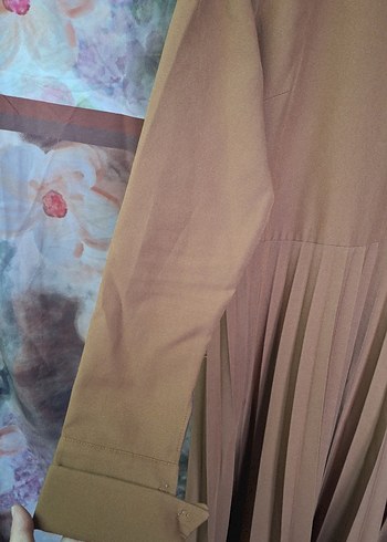 Bej Uzun Kollu Piliseli Uzun Elbise - Görsel 5