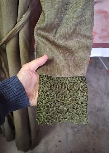 Bej Bol Kesim Pilili Uzun Keten Elbise - Görsel 3