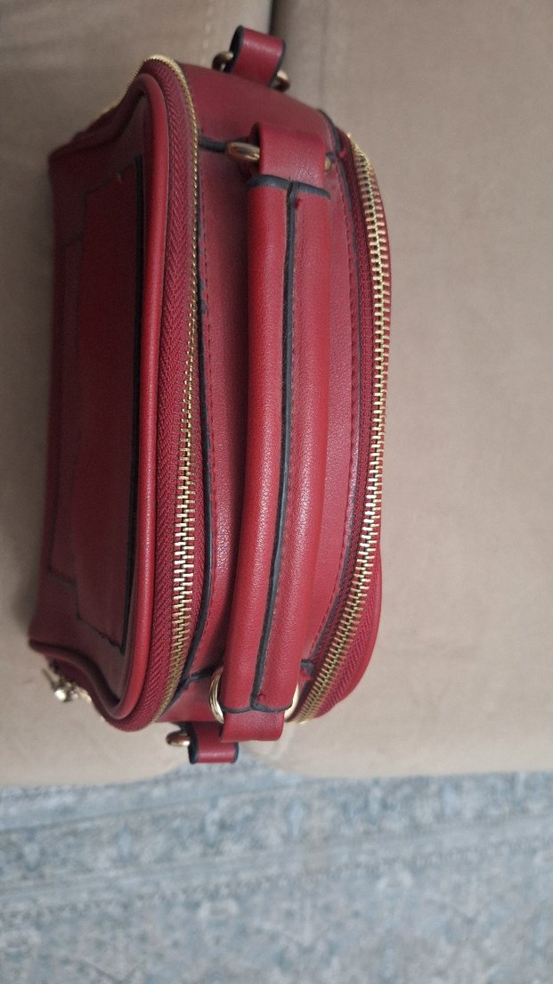 Kırmızı Deri Kadın Çanta Fermuarlı - Görsel 3