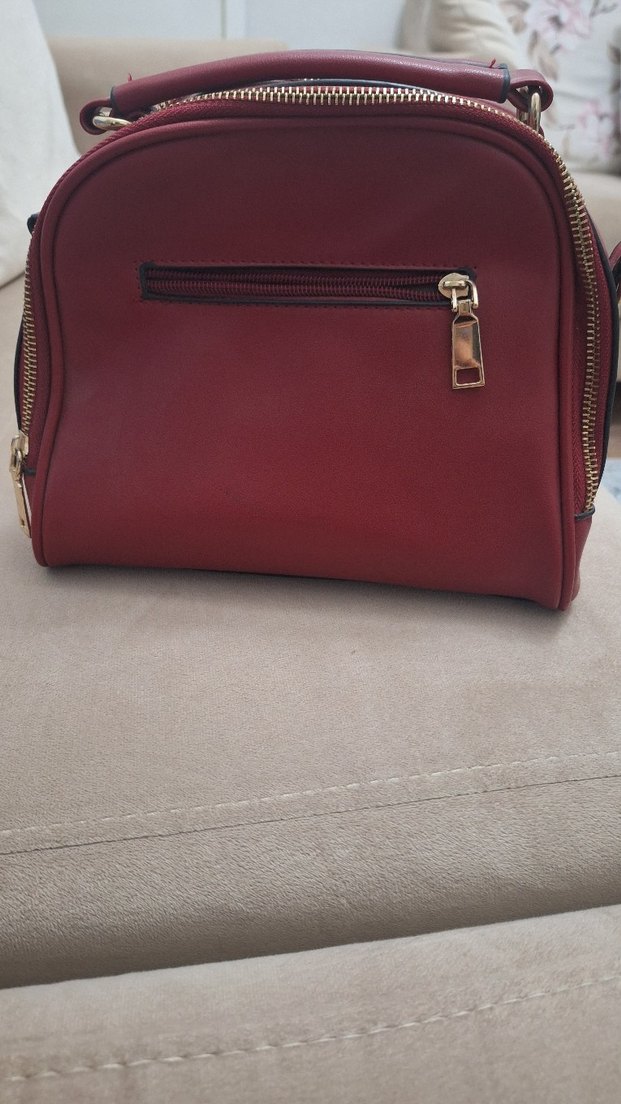 Kırmızı Deri Kadın Çanta Fermuarlı - Görsel 4