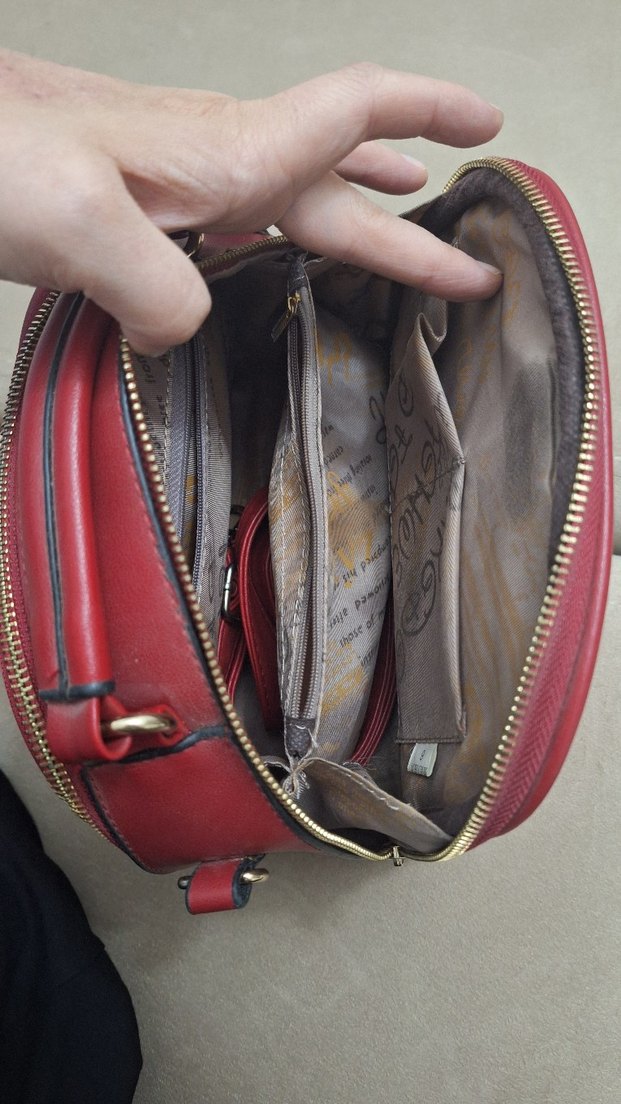 Kırmızı Deri Kadın Çanta Fermuarlı - Görsel 5