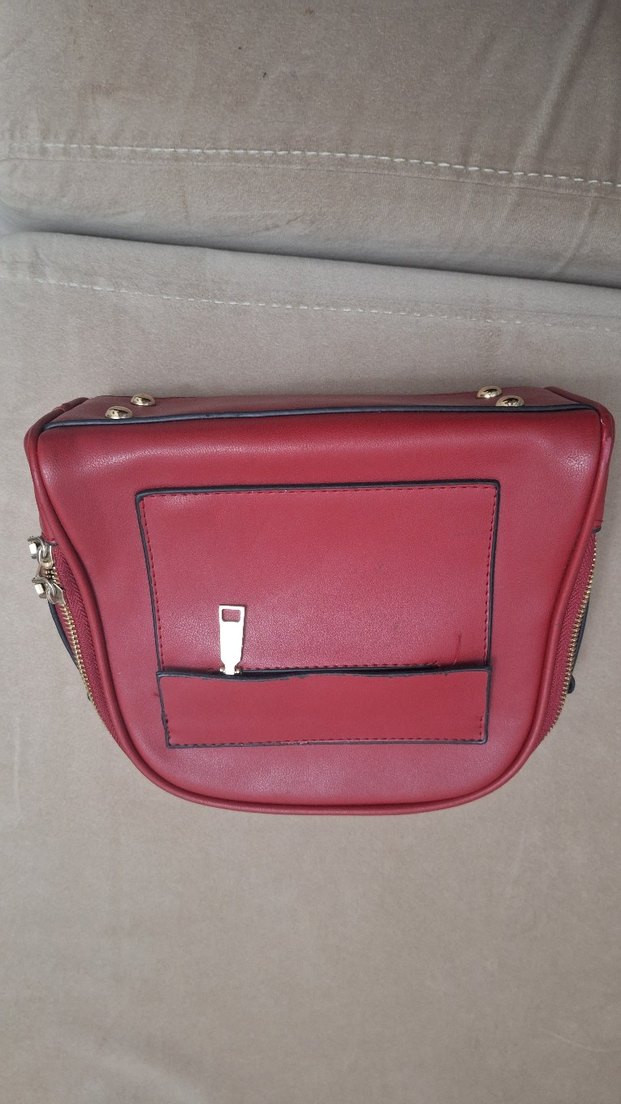 Kırmızı Deri Kadın Çanta Fermuarlı - Görsel 2