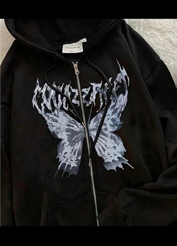 s Beden Touzmoda harajuku butterfly siyah unisex fermuarlı 