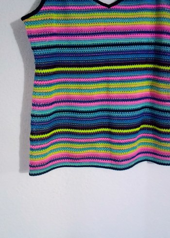 xl Beden çeşitli Renk Renkli Örgü V Yaka Askılı Mini Bluz
