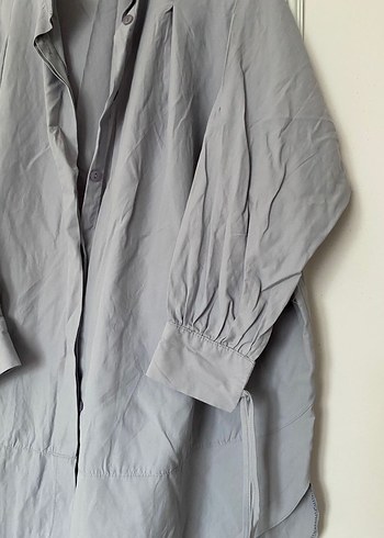 Gri Uzun Kollu Keten Kadın Gömlek - Görsel 2