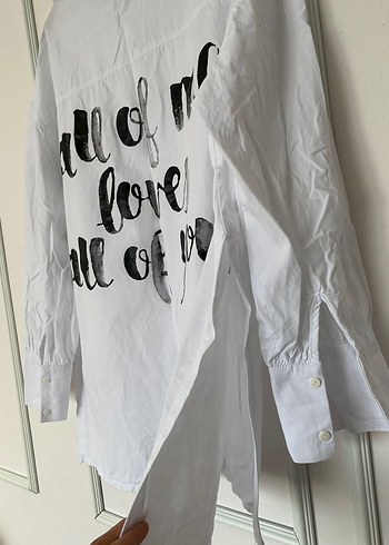 Düğmeli Beyaz Keten Kadın Gömlek - Görsel 3