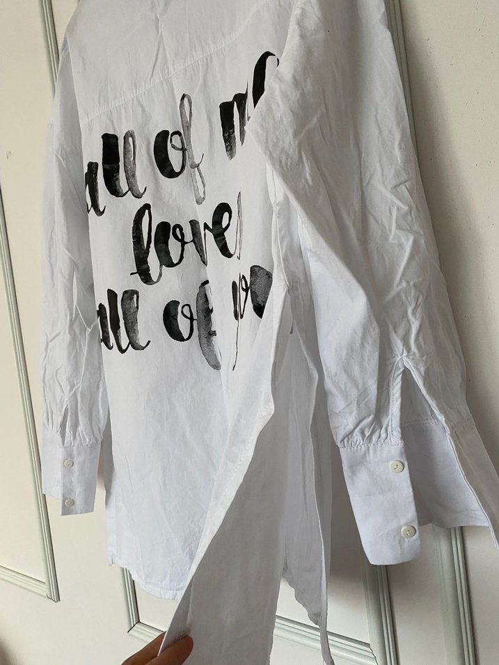 Düğmeli Beyaz Keten Kadın Gömlek - Görsel 3