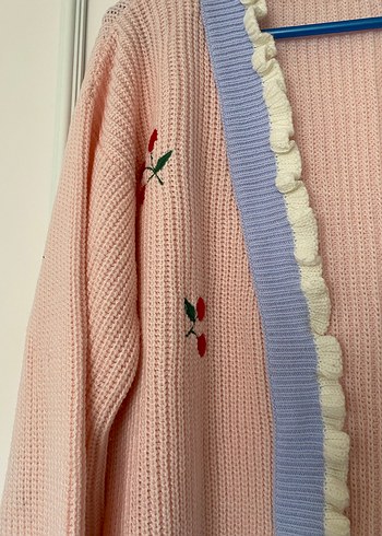 Nakışlı Pembe Midi Hırka - Görsel 2