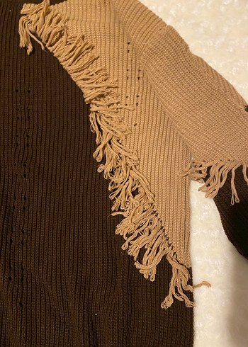 Bohem Tarz Uzun Kollu Kahverengi Örgü Kazak ve pantolon takım - Görsel 3