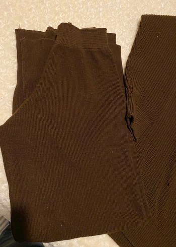 Bohem Tarz Uzun Kollu Kahverengi Örgü Kazak ve pantolon takım - Görsel 5