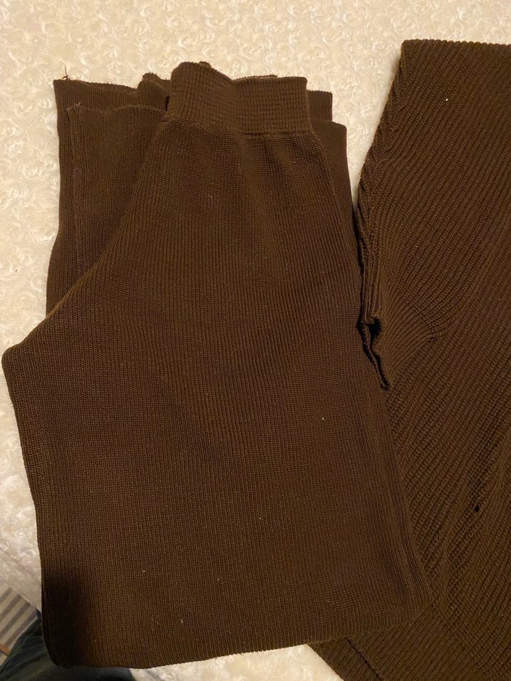 Bohem Tarz Uzun Kollu Kahverengi Örgü Kazak ve pantolon takım - Görsel 5